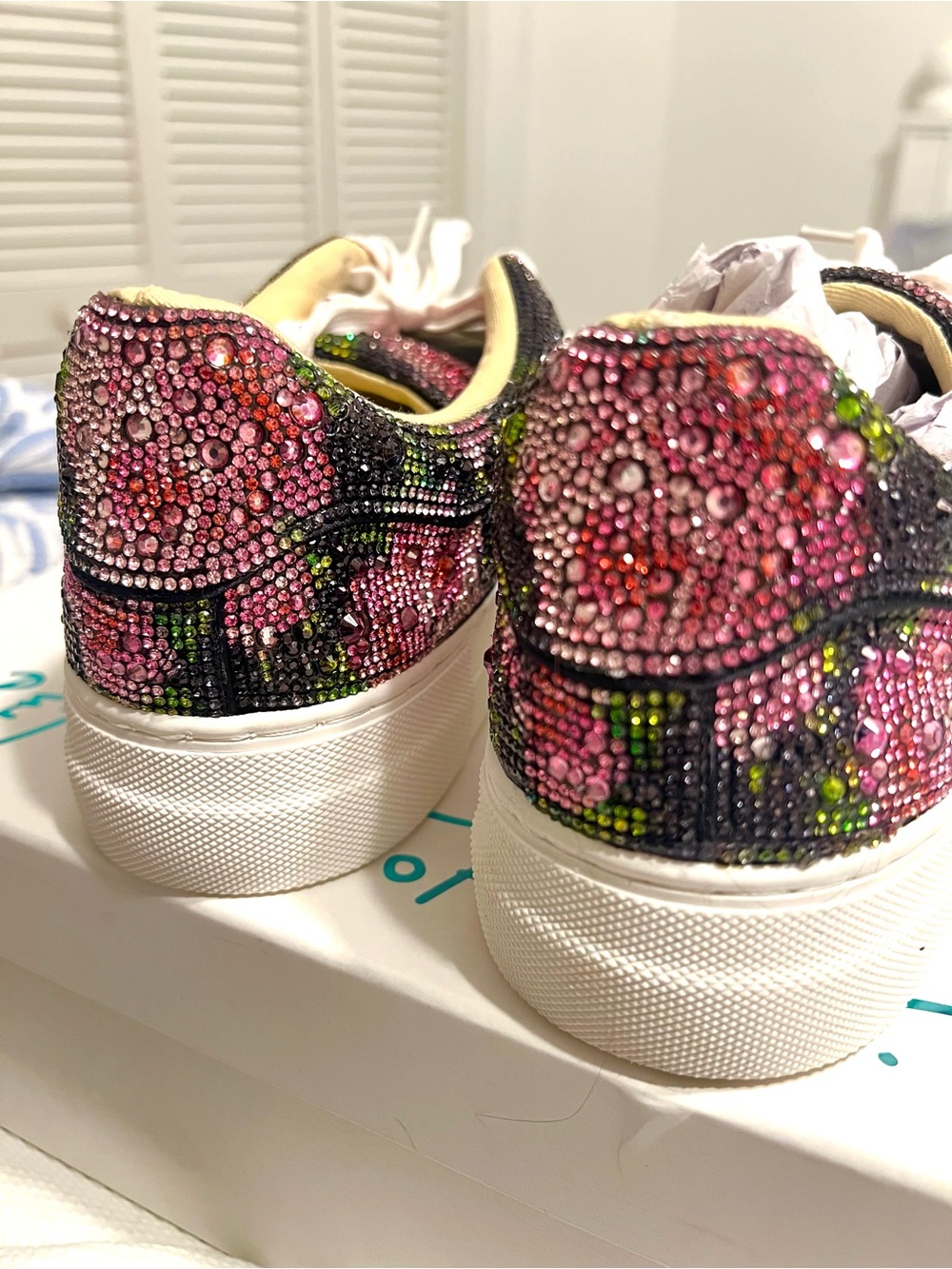 Betsey Johnson SB SINDEY Black Floral Crystal Platform Sneakers - Picture 9 of 13